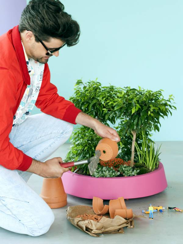 Gebroken terracotta pot in mini-bos